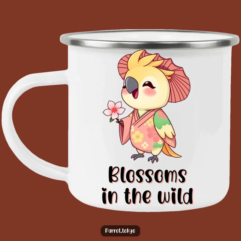 Funny Floral Kimono Parrot Camping Mug - Outdoor Blossom Bird