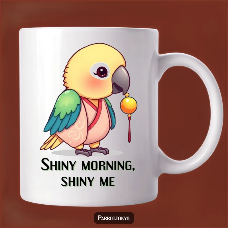 Funny Silk Kimono Parrot Mug - Curious Bird Shiny Bead Gift