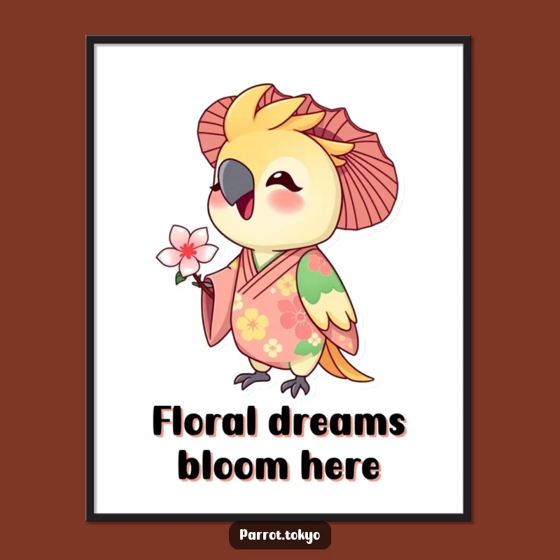 Funny Floral Kimono Parrot Digital Art - Delighted Bird Blossom