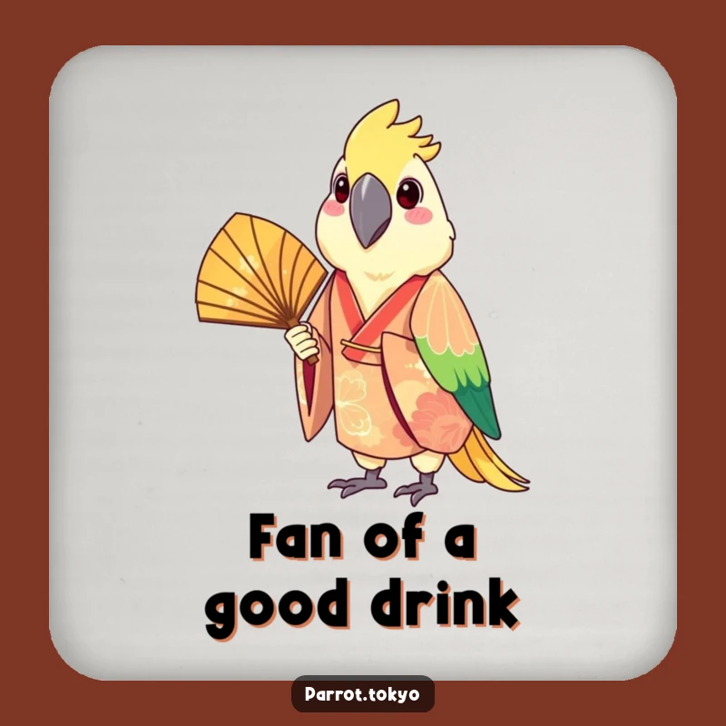 Funny Cheerful Parrot Kimono Coaster - Festive Bird Drink Protector
