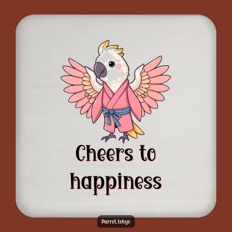 Funny Cheerful Parrot Pink Kimono Coaster - Joyful Protection & Hilarious Style