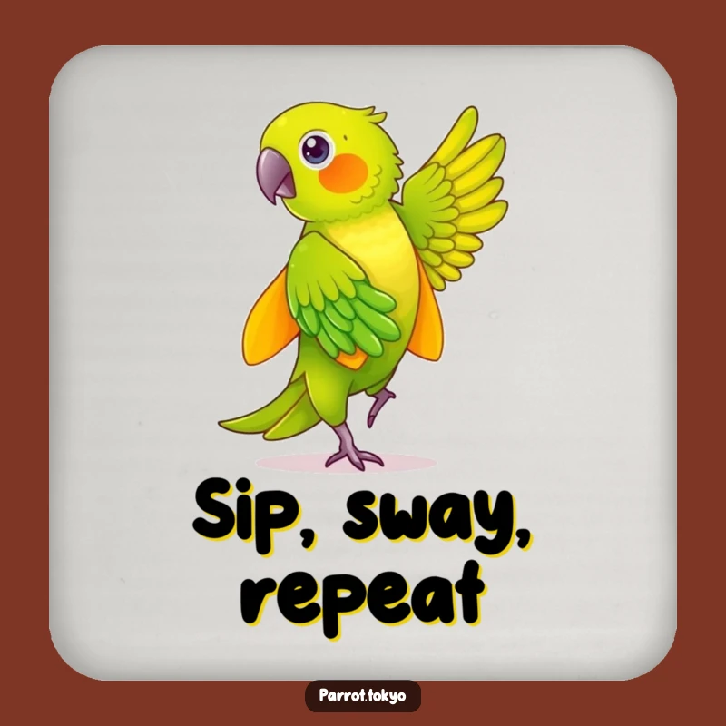 Funny Green Parrot Dancing Kimono Coaster - Protect Surfaces Hilariously