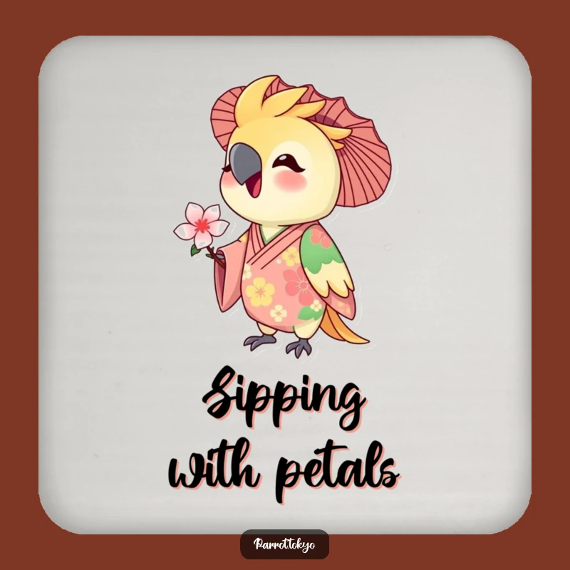 Funny Floral Kimono Parrot Coaster - Blossom Bird Decor