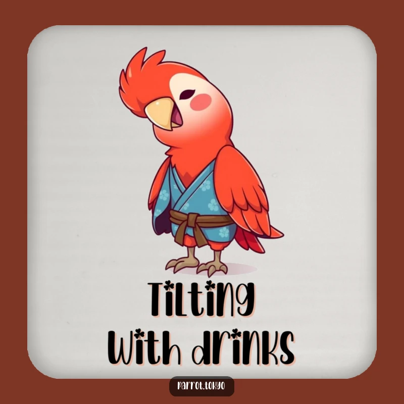 Funny Red Parrot Kimono Coaster - Protect Surfaces with Hilarious Style