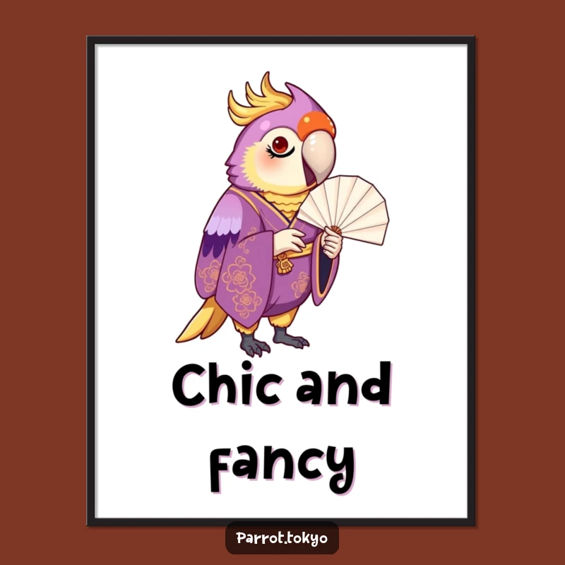 Funny Proud Parrot Kimono Fan Poster - Elegant & Hilarious Wall Art