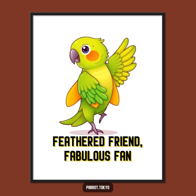 Funny Free Printable Wall Art: Dancing Green Parrot in Yellow Kimono Art