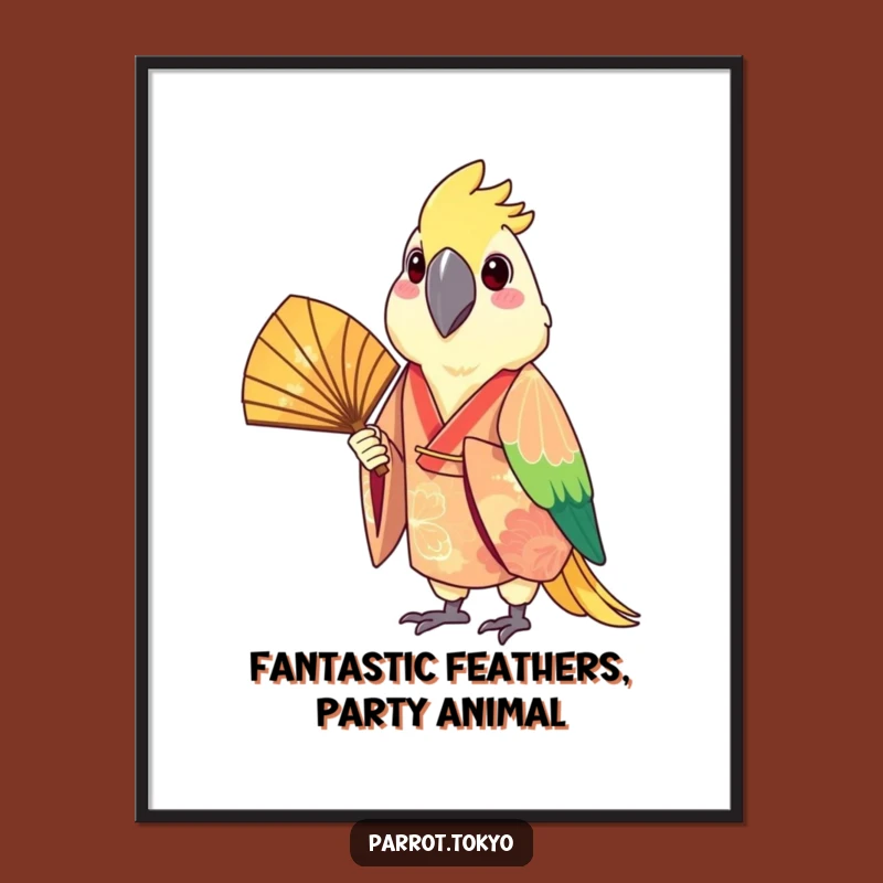 Free Printable Wall Art: Cheerful Parrot Kimono Fan - Funny Downloadable Decor for Any Room