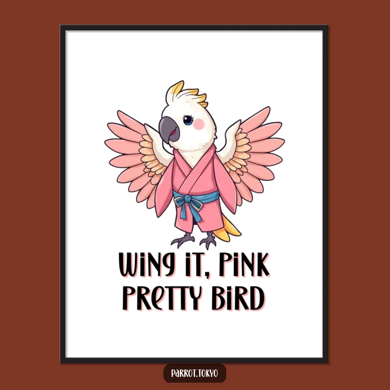Funny Free Printable Wall Art: Cheerful Parrot in Pink Kimono Art