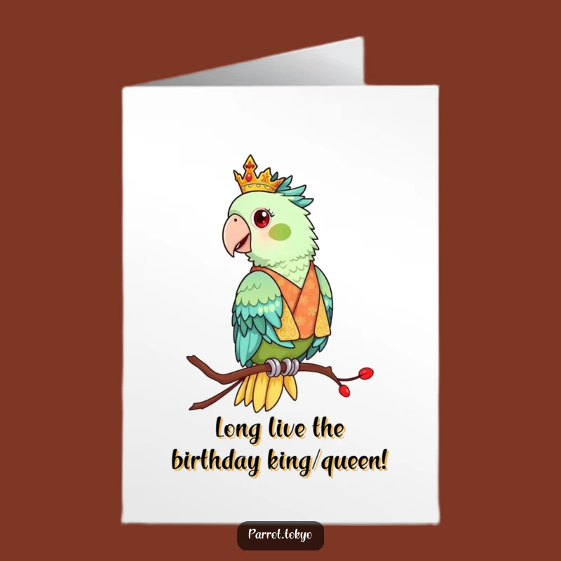 Free Printable Birthday Card: Regal Parrot in Ornate Kimono - Elegant Funny Downloadable Greeting