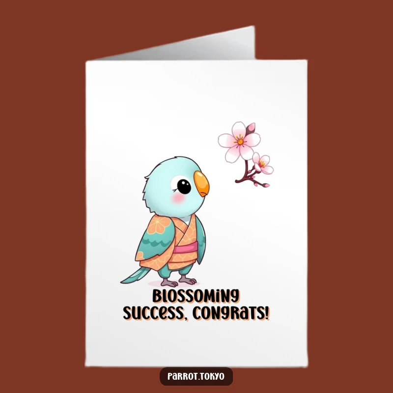 Free Printable Congrats Card: Parrot Admires Blossom