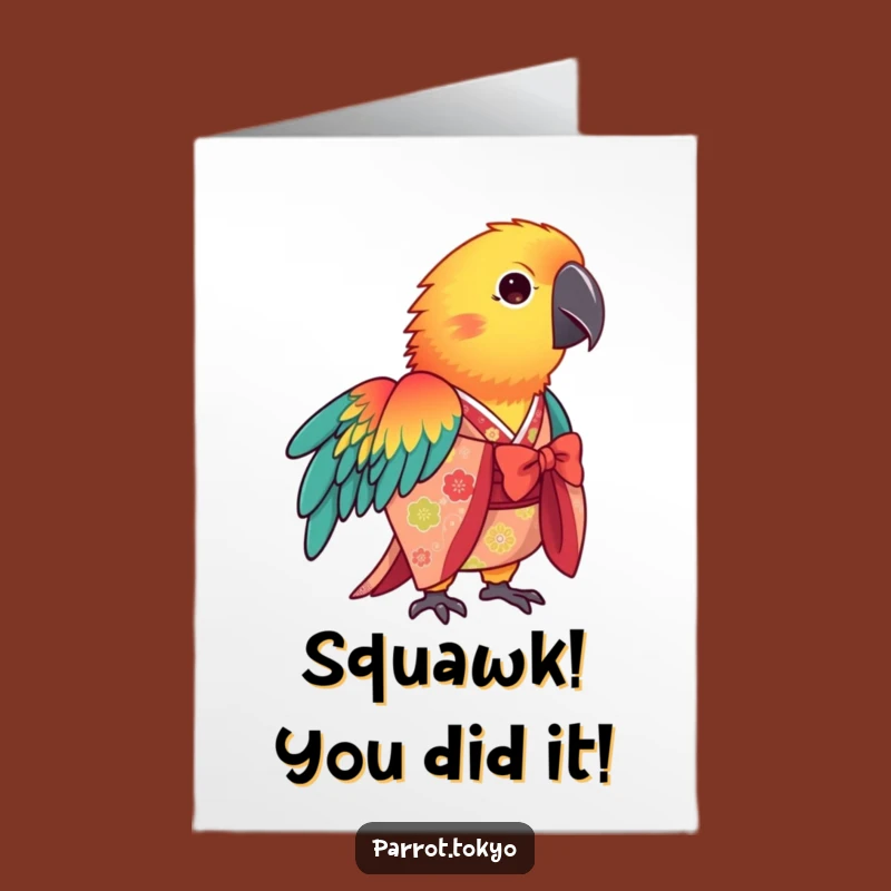 Free Printable Congrats Card: Vibrant Parrot Kimono Funny DIY Downloadable Gift